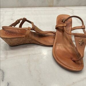 Tory Burch Brown Leather Wedge Sandals